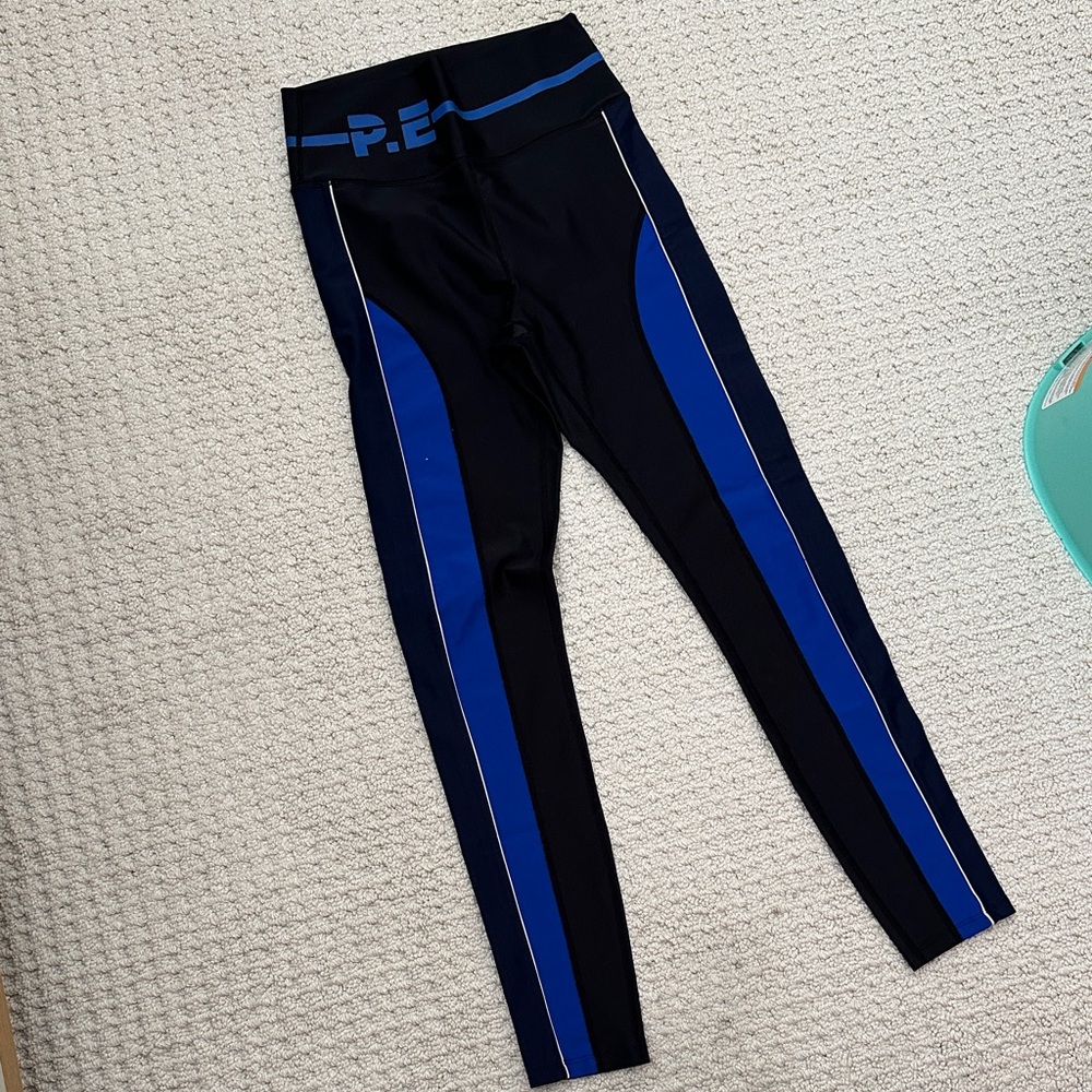 P.E Nation Black Leggings with Blue Accents